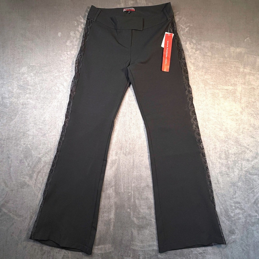 Vtg Y2K Hot Kiss Black Flare Pants 7 Sheer Lace Side Stripe WhimsiGoth Fairy NWT